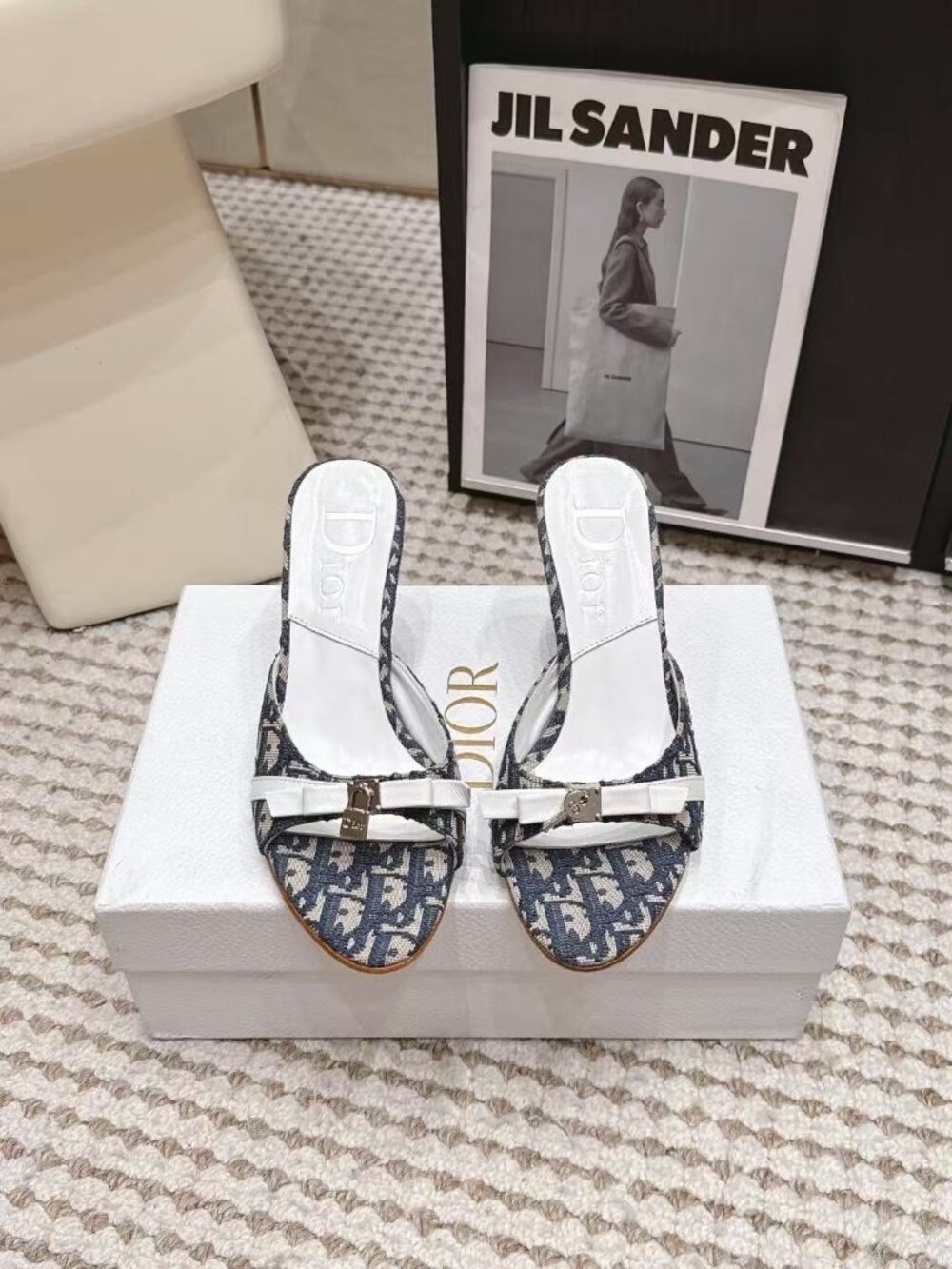 Dior Vintage Oblique Print Bow Stiletto Mule Heels